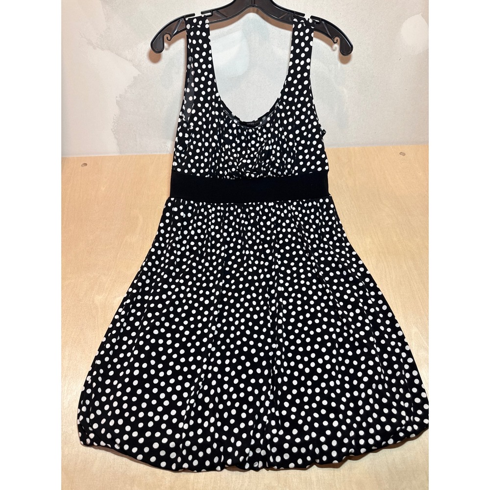 Soprano Polka Dot Bubble Hem Dress Black White Empire Waist Large Made in USA